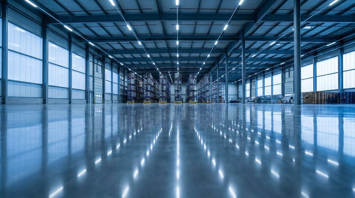 Nave industrial con el piso recién tratado