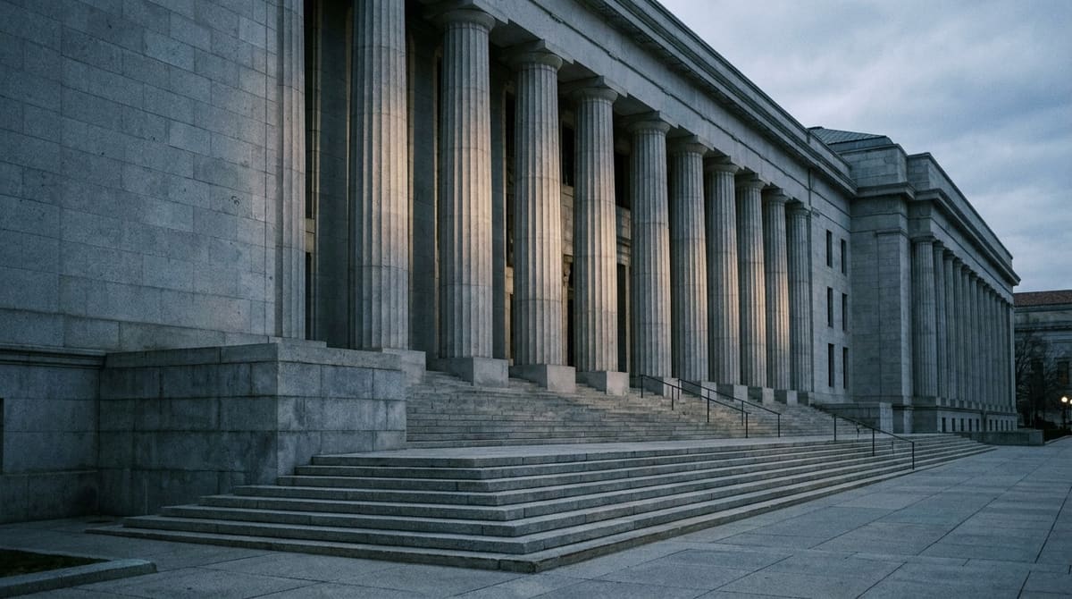 Fachada con columnas de un edificio institucional